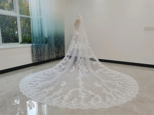 Stunning <b>Lace</b> Trimmed Cathedral Veil Soft Tulle in <b>White</b> or Ivory, with Comb, Ideal for an Elegant and Romantic Bridal Style - Product Image 6