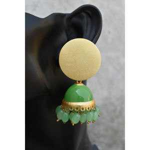 Cuentas largas de latón con acabado de mate dorado, jhumki, pendientes de tuerca de piedra, partywear tradicional de meenakari para niñas y mujeres - Product Image 1