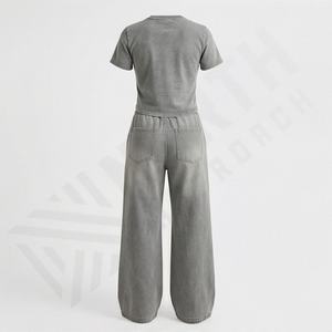 Conjunto Deportivo de Dos Piezas para Mujer, con Capucha, Lavado Ácido, con Logotipos Personalizados, Bordado, 100% Algodón, Tela de Felpa - Product Image 2