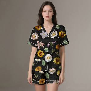 Adult Silk Satin 2-Piece Full-Length Long Sleeve Luxury Nightwear Set Breathable Soft Digital Printed Pajamas - Product Image 1