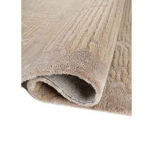 Tapis en laine et viscose tufté à la main blanc et or, motif abstrait rayé, pour usage domestique - TOD-45028, tapis de chambre pour salon et couloir - Product Image 2