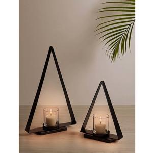 Triangle noir métal bougeoirs décoré métallique Durable rustique photophore pour la maison salon Table décor - Product Image 6