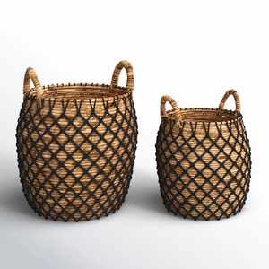 Ensemble de 2 paniers en jacinthe d'eau avec couvercles en filet Panier de rangement fait à la main Vente en gros Écologique Fabriqué au Vietnam - Product Image 1