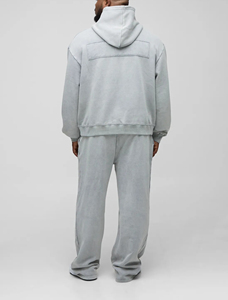 Custom Gray <b>men's</b> Tracksuit High Quality 100% Cotton Heavyweight Hoodie Jogger <b>Set</b> Baggy Stacked Sweatpants And Hoodie <b>men's</b> <b>Set</b> - Product Image 5