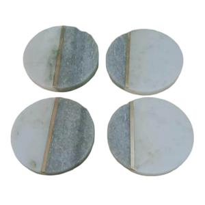 Juego de posavasos de mármol y madera de 4 piezas para uso en la cocina Juego de posavasos elegante con mármol verde blanco y acabado en madera - Product Image 6