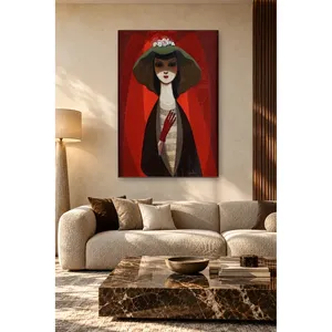 Fida Pelle berg Femme en chapeau sur fond rouge Impression sur toile - Product Image 3