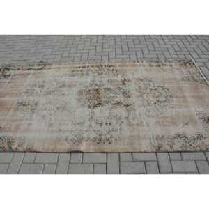 Turkish Vintage Large Rug 4.5x9.1 ft, <b>Brown</b> Check Rug <b>Wool</b> - Product Image 3