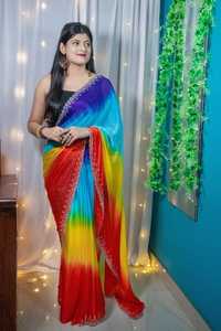 ส่าหรีทำงาน chinnon สีรุ้งออกแบบใหม่ล่าสุด - Product Image 3