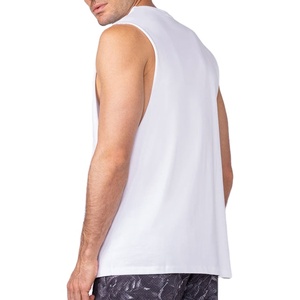 Camiseta sin mangas con corte lateral, lisa, larga, de cuello redondo, tejido de algodón de 220 g/m², de punto grueso, para verano, para culturismo - Product Image 3