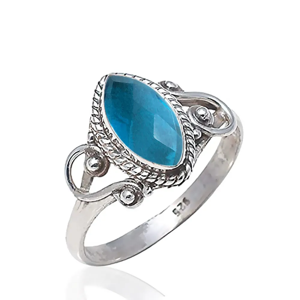الفضة الإسترليني الأوجه شكل ماركيز الأزرق توباز الأحجار الكريمة مصمم خاتم الأسرة جوهرة بالجملة خاتم