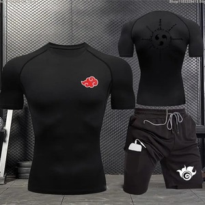 Ropa Deportiva Transpirable de Compresión para Correr, Verano, Unisex, Talla Grande, Reversible, Conjunto de Dos Piezas, Camiseta Ajustada y Pantalones Cortos de Gimnasio - Product Image 1