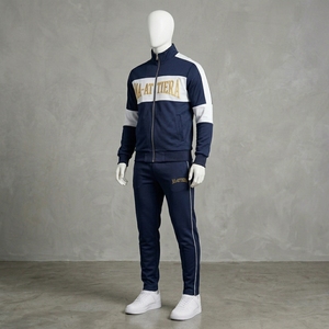 Conjunto Deportivo para Hombre, Azul Marino, con Capucha, Chaqueta con Cierre Completo, Pantalones Jogger, Paneles Blancos en Bloques de Color, Ropa Deportiva, Entrenamiento, Ajuste Profesional, Ropa Activa - Product Image 4