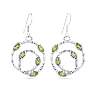 Designer Inspired Solid 925 Sterling Silver Bulk Women And Girl Classic Fashion Jewelry Natural Peridot Gemstone Hook Earrings