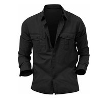 Kemeja Kargo Rajut Lengan Panjang Pria Berkualitas Tinggi Bahan Katun Fashion Kerja Kasual Streetwear Bernapas Ukuran Besar Pabrik OEM