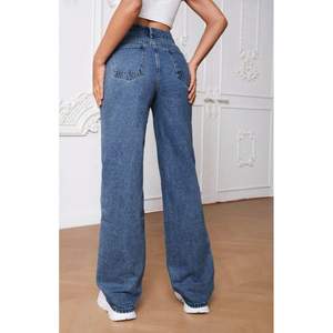 Luxury Fashion <b>Women</b> Wide Leg Stone Blue <b>Jeans</b> High Rise Loose Fit Durable Denim Plating Eco-Friendly Modern Street Style Size - Product Image 5