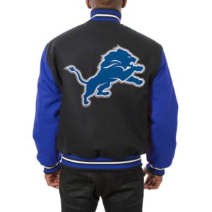 Blouson universitaire personnalisé 2025 pour homme, design JH, noir et bleu, en coton, avec boutons recouverts, idéal pour l'hiver - Product Image 2