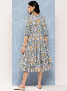 Indian Handmade Woven Eco-Friendly Cotton Sweet Floral Printed Bride Gift Personalized Women's Summer Party Wear Dress - Product Image 4