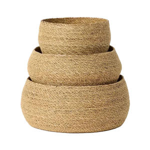 Bol potelé en jonc de mer de style fermier moderne authentique tissé à la main pour salles à manger rustiques élégantes salons et salles de bains - Product Image 2