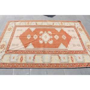 Alfombra vintage de 5.1x7.5 pies, alfombra turca, alfombra con diseño de plantas y árboles naranjas - Product Image 3