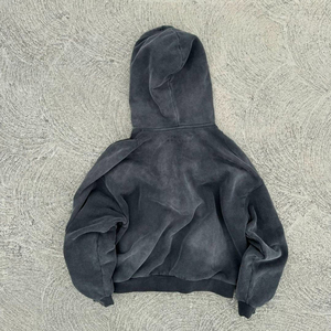 En gros, Ensemble sweat à capuche et pantalon de survêtement pour homme, hiver, en molleton épais 100% coton, délavé à l'acide, avec broderie effet usé, écologique - Product Image 5