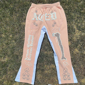 Prix usine personnalisé jambe large évasée sweat hommes pantalons lavé strass cordon taille ourlet brut pantalons de survêtement - Product Image 3
