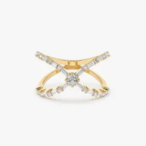 14K Solid Gold CVD Diamond Intertwined Crisscross Ring Prong Set X Shape Wedding Band Ring Minimal Butterfly Ring Manufacturer