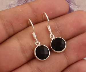 Pendientes de plata de ley 925 con facetas, conjunto de bisel hecho a mano de diseño de ónix negro, para regalo de San Valentín - Product Image 5