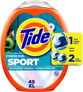 Lessives en dosettes Tide Power Pods Sport, 45 unités, protection avancée contre la transpiration et les taches - Product Image 1