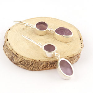 Pendientes colgantes de Plata de Ley 925 con amatista natural, joyería con encanto - Product Image 2