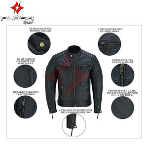 Veste de moto en cuir vieilli pour hommes Manteau zippé classique de style motard pour l'équitation Protection extérieure Look vintage Moto - Product Image 6
