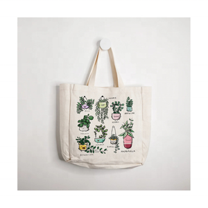 Sac fourre-tout imprimé plantes, sac de shopping pas cher, 100% coton biologique, certifié GOTS, vente en gros, sac multifonctionnel pour femmes avec logo - Product Image 1