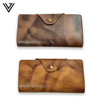 Portefeuille élégant pour femme en cuir de vachette, fermeture à bouton, porte-cartes à rabat, porte-monnaie, blocage RFID, grande capacité, robuste