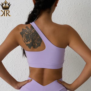 Sujetador de Yoga de un hombro Desmontable Deportes Belleza Espalda Sólido Entrenamiento físico Outwear Conjuntos de Sujetador deportivo sexy-Leggings de talla grande Pantalones - Product Image 2