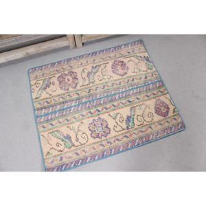 พรมตุรกีวินเทจ ขนาด 2.3x2.8 ฟุต สีน้ำเงินลายพรางเล็กๆ ทำจากขนสัตว์ - Product Image 4