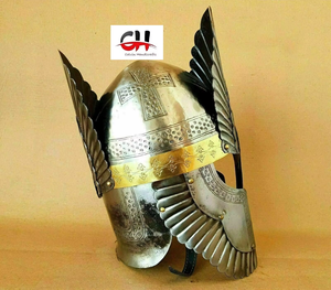 Ailes médiévales armure casque métal gravure laiton montage templier Viking casque - Product Image 5