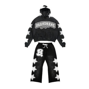 Sweat à capuche unisexe personnalisé en coton 500 g/m² épais, grande taille, imprimé vintage, délavé à l'acide, avec patch brodé, pour l'hiver - Product Image 1