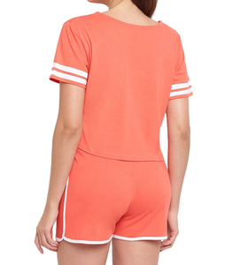 Conjunto de 2 Piezas para Mujer, Top Corto sin Cuello, Manga Corta, Estilo Deportivo Casual, Tejido de Punto 100% Algodón, Transpirable - Product Image 2