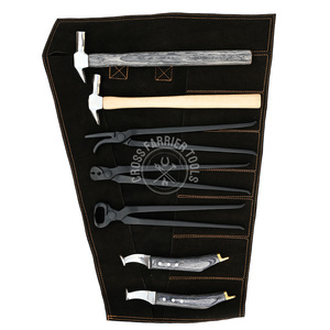 High Quality Farrier Shoeing Kit Hoof and Loop Trimming Knife Nipper <b>Puller</b> Clincher 2 Hammer Set with Rolling Leather Bag - Product Image 1