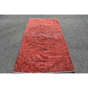 Alfombra de lana roja y negra Vintage de 3,9x7,5 pies, Alfombra de tejido plano turco, patrón de retazos, decoración de sala de estar con respaldo de látex - Product Image 1