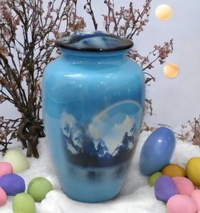 Urna de cremación de paisaje para cenizas humanas, urna funeraria conmemorativa decorativa, urna grande de aluminio de 10 pulgadas para cenizas, capacidad de hasta 200 libras - Product Image 2