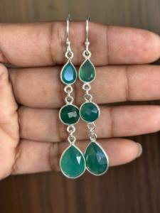 Wholesale Bohemian Style <b>Green</b> Onyx Dangle Drop <b>Earrings</b> Main Brass Sterling Silver Plating Factory Fashion Dangle <b>Earrings</b> - Product Image 3
