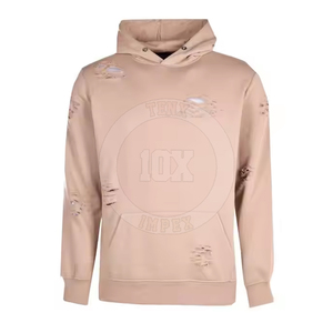 Mode tenue à la mode nouveau Design à manches longues hommes coton mélangé à capuche Slim Fit solide couleur unie hommes à capuche en détresse - Product Image 1