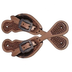 Hand <b>Tooled</b> Basket Wave Spur Strap With <b>Engraved</b> Buckle Wholesale Manufacturer Supplier Saman Exports - Product Image 1