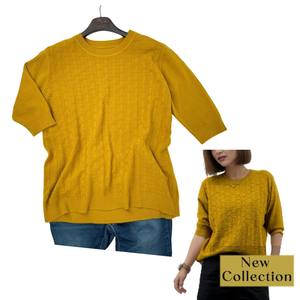 Suéter Casual de Moda para Mujer, de Alta Calidad, Manga Corta, Tejido de Punto, Cuello Redondo, Color Dorado, Nailon/Acrílico - Product Image 1