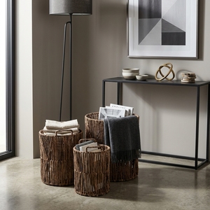Juego de Cestas de Almacenamiento de Corteza de Plátano Natural con Estructura de Hierro, Cesto de Ropa Vertical Abierto con Rejilla de Listones, Cilíndrico, Decoración Artística Pura, Artesanía - Product Image 6