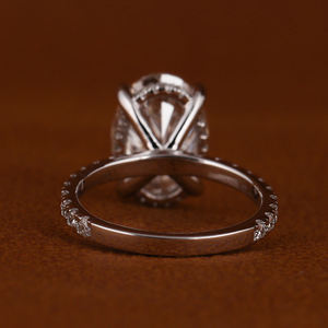 Anillo de diamante cultivado en laboratorio de oro macizo de 14KT, conjunto de pavé de Halo oculto, estilo clásico, corte ovalado, compromiso, certificado IGI para mujer - Product Image 4