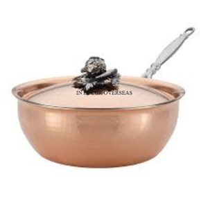 Suministro directo de fábrica Textura martillada Cobre Acabado antiguo Cazuela de metal resistente con asas para el mejor agarre de la India - Product Image 3