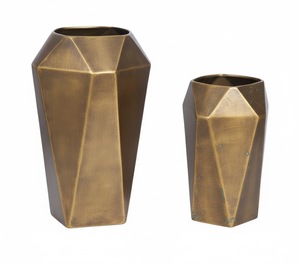 Florero de Metal Geométrico Moderno, Centro de Mesa Decorativo de Latón Antiguo para Sala de Estar, Decoración de Hogar de Lujo, Floreros Altos Facetados - Product Image 1