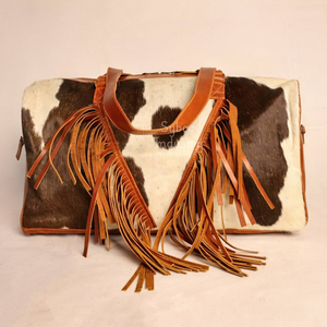 Sac polochon unisexe de luxe en cuir de vachette avec de vrais cheveux sur des bagages en cuir Sac de voyage pour elle et lui - Product Image 1