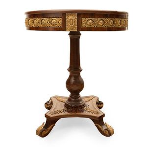 Mesa de Entrada Redonda Clásica de Lujo con Incrustaciones de Latón y Madera - Product Image 3